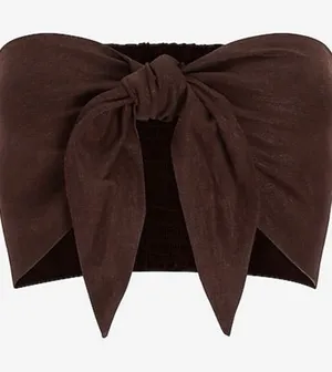 Express Linen-Blend Brown Tie-Front Bandeau thumbnail 1