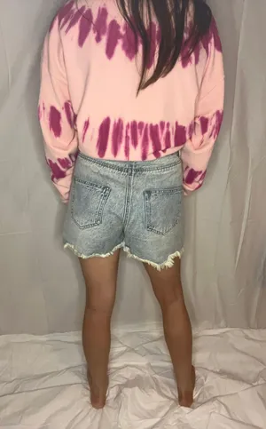 Asymmetrical Distressed Denim Shorts  thumbnail 4