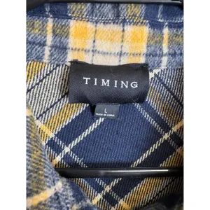Timing Plaid Shacket Navy Blue Yellow Flannel Shirt Jacket Large thumbnail 5