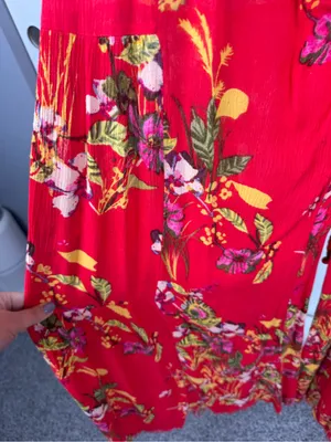 Free People Red Floral Wide Leg Pants Size M Boho High Rise Rayon thumbnail 12
