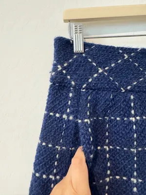 Maeve Skirt Size 8 Navy Windowpane Plaid Pleated Wool A Line Mini Clueless Retro thumbnail 2