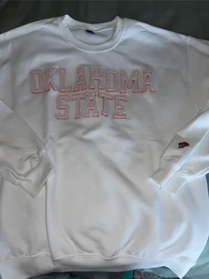 Gildan White Oklahoma State Crewneck Sweatshirt with Orange Accent thumbnail 1