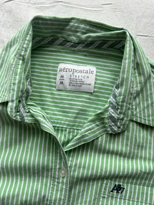 aeropostale vintage green pinstripe button up blouse thumbnail 3