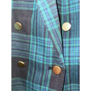 Free Assembly Women's Plaid Double‎ Breasted Blazer Teal Black Gold Buttons XS thumbnail 4