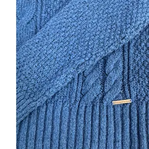 Abercrombie & Fitch Womens Blue Cable Knit V-Neck Sweater Size M Popcorn Texture thumbnail 4