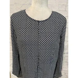 Ann Taylor Factory Top Black & White Polka Dot Long Sleeve Blouse Size Medium thumbnail 2