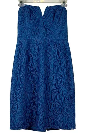 J. Crew Blue Lace Strapless Sweetheart Mini Dress 6 thumbnail 1
