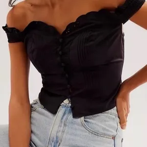 Free People Baby Scallop Top Cropped Off Shoulder Sweetheart neckline top.Large thumbnail 1