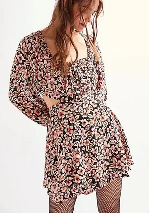 Free People Jael Printed Floral Mini Dress with Cutouts Size X-Small Small thumbnail 1