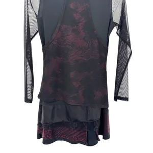 Gothic Whimsygoth Boho Mesh Layered Asymmetrical‎ Tunic Top Black Red Lace M/L thumbnail 5