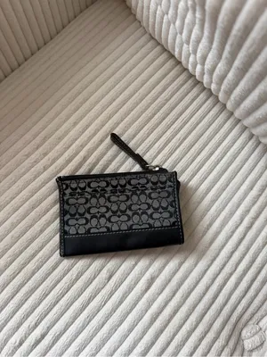 Coach Black Leather Coin Pouch with Silver Chain thumbnail 2