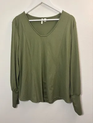 Cato Olive Ribbed V-Neck Long Sleeve Top Size XL thumbnail 1