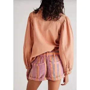 FREE PEOPLE Barbados Bloom Belted‎ Cuffed Shorts Tropical Stripes Vacation 6 thumbnail 7
