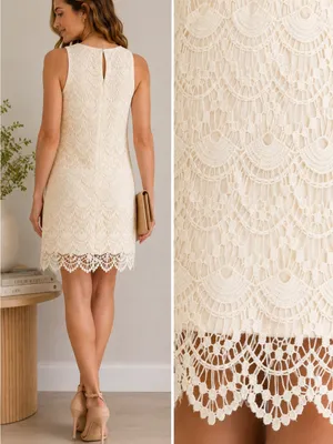 LOFT Ivory Crochet Lace Shift Dress Size 0 Scalloped Hem thumbnail 2