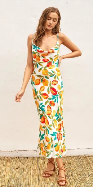 Dress Forum Citrus Print Slip Dress Large Lemon Orange Mediterranean Maxi Dress thumbnail 1