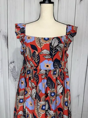 Ee:some Floral Tiered Ruffled Maxi Sundress Size L Smocked Back Sleeveless thumbnail 2
