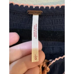 Free People Wind Willow Bohemian Peasant Mini Dress Size Large Navy Embroidered thumbnail 7