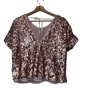 Abercrombie and Fitch Rose Gold Sequins Top Tie Open Back Boxy‎ party S thumbnail 4