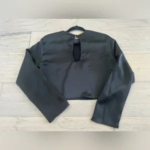 H&M Black Satin Long Sleeve Cropped Blouse thumbnail 4