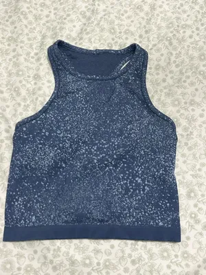 Ebb to Street Cropped Racerback Tank Top Distorted Noise Mineral Blue thumbnail 4