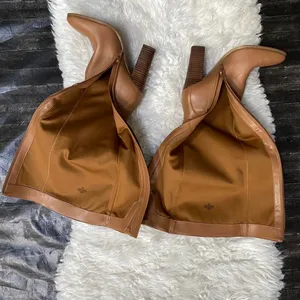 Nine West Brown Tan Knee High Faux Leather Boots Buckle Detail Quiet Luxury thumbnail 6