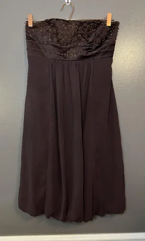 David's Bridal Dress Womens 4 Brown Strapless Chiffon Beaded Bridesmaid 13128 thumbnail 1