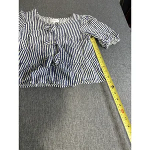 Japna Blue White Striped Tie Front Bow Puff Short Sleeve Square Neck Blouse M thumbnail 6