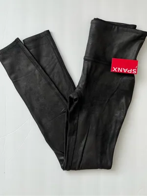 Spanx fleece LINED faux leather leggings black NEW medium thumbnail 7