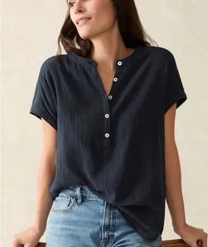 Faherty Desmond Dream Cotton Gauze Top Navy XS Organic Cotton Minimalist thumbnail 1