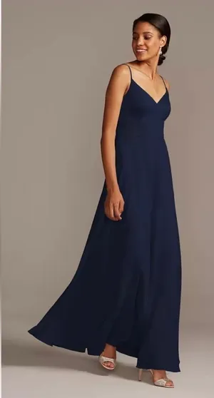 David’s Bridal Navy Blue Spaghetti Strap Bridesmaid Dress thumbnail 1