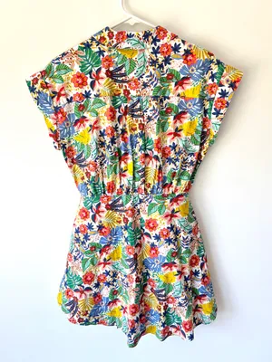 Karlie Mutli Floral Colorful Tropical Cotton Mini Dress Short Sleeve Faux Wrap thumbnail 8