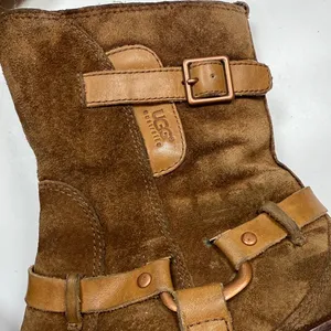 Ugg Endell Chestnut Suede Harness Strap Sherpa Lined Boots S-485 Sz 8 thumbnail 2