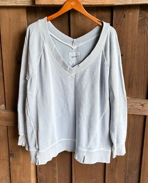 Aerie Light Blue Distressed V Neck Comfy Sweatshirt thumbnail 1