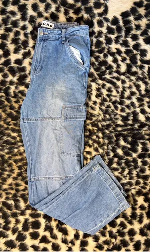 Straight-Leg Light Blue Cargo Jeans for Women thumbnail 1