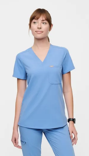 FIGS Scrub Top Womens XXL Blue V-Neck Three Pocket Technical Collection thumbnail 1
