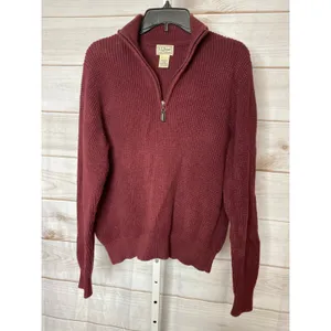 L.L. Bean Men's Size Small Cranberry Red Cashmere Pullover Sweater 1/4 Zip thumbnail 2