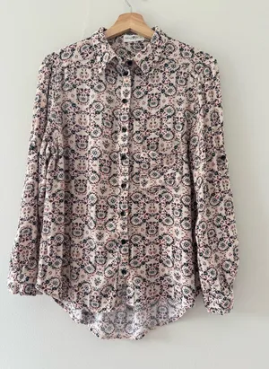 NATURAL LIFE Button Flowy Floral Blouse Small Bohemian Indy Trendy Top Shirt thumbnail 1