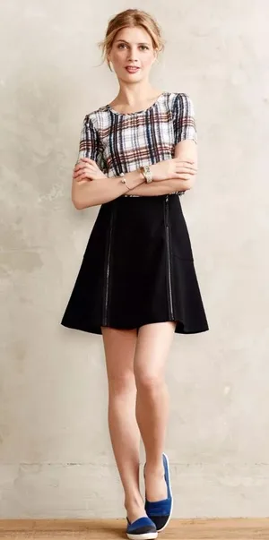 Anthropologie Leifsdottir 4 Zipped Mini Swing Skirt Black Stretch Knit Zipper thumbnail 1