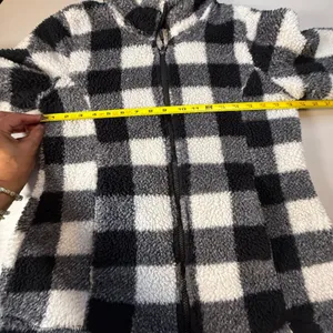 32 Degrees Heat Womens Buffalo Plaid Sherpa Fleece Full Zip Jacket Black White S thumbnail 7