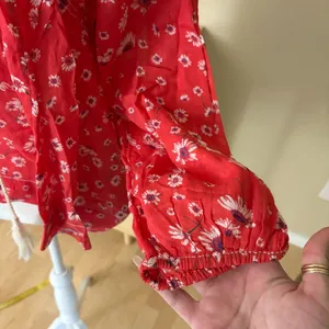 FREE PEOPLE Never A Dull Moment Blouse Cotton Red Floral Size‎ Small Boho thumbnail 4