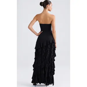 Oh Polly Diletta Ruffle-Trim Strapless Gown Maxi Dress in Black Size 2 New thumbnail 4
