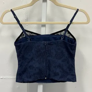 Edikted Navy Blue Floral Mesh Lace Trim Corset Cami Crop Top Small Whimsigoth‎ thumbnail 2