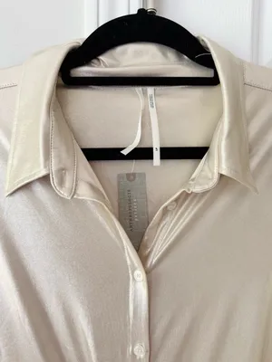 Anthropologie Liquid Shine Buttondown Shirt, Size LP thumbnail 9