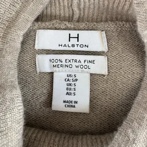 H by Halston Taupe Oatmeal Merino Wool Drawstring Mockneck Sweater Size Small thumbnail 5