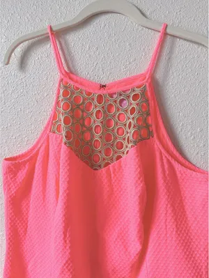 Lilly Pulitzer Larina Shift Dress Pink Sun Ray Size 14 Coastal Metallic Neon thumbnail 3