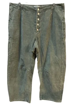 We‎ The Free People Green Button Fly Cord Barrel Leg Pants Size 33 thumbnail 1