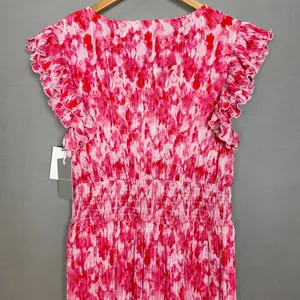 Chelsea28‎ Dress Flutter Sleeve Plissé Midi Dress NWT Pink Red Artful Petals Lrg thumbnail 6