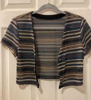 V-neck Button Placket Striped top thumbnail 6