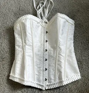 White on white brocade true corset lace up coquette western burlesque size XL thumbnail 1