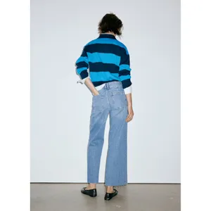 MNG Mango Catherine Culotte High Rise Wide Leg Raw Hem Jeans Blue Size 6 thumbnail 3